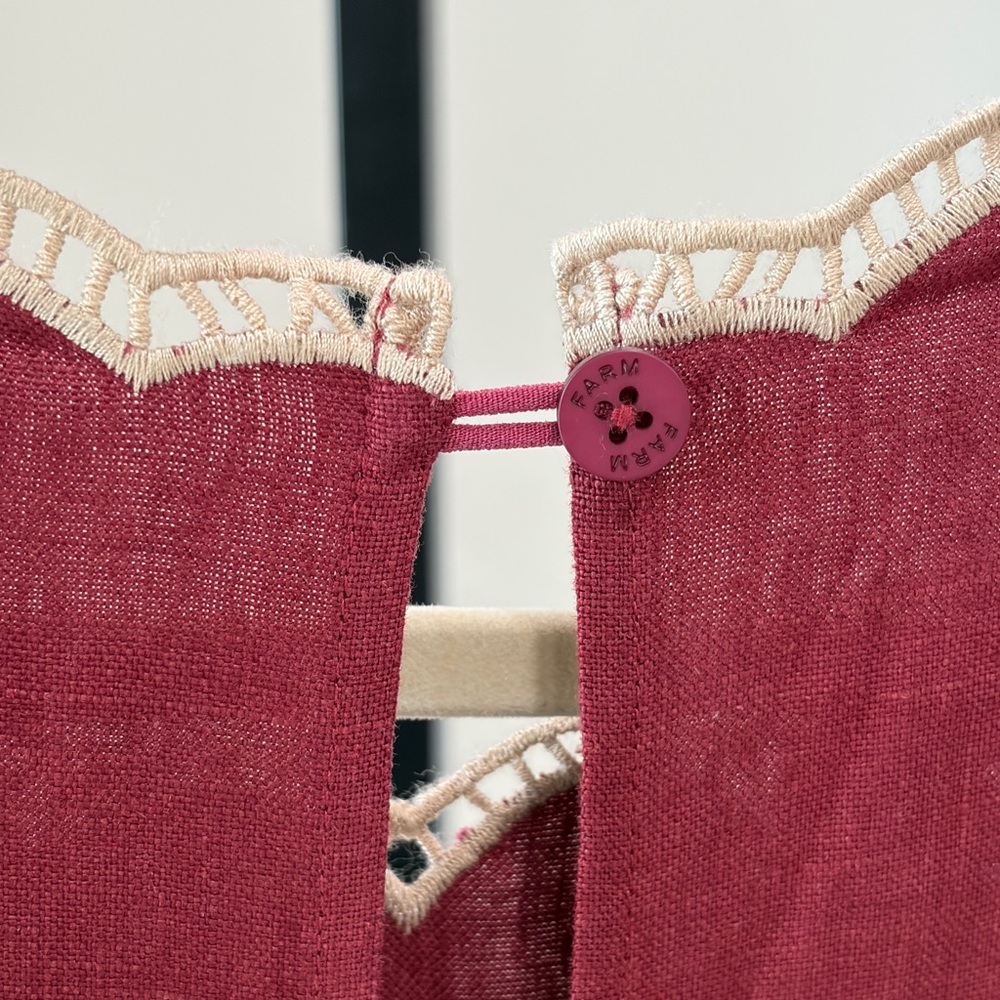 Farm Rio: Red Artisanal Cut-Out Embroidered Euroflax™ Premium Linen Maxi Dress - Picture 7 of 11